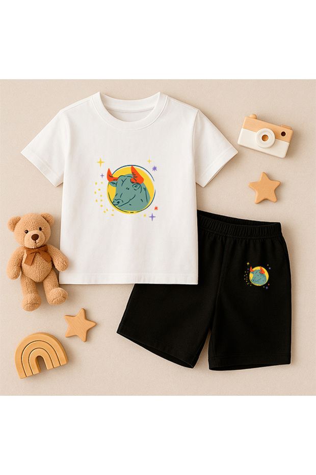 T-Shirt Shorts Kids Set 100% Cotton Comfortable Cut Casual Cute Printed 2-Piece Combination