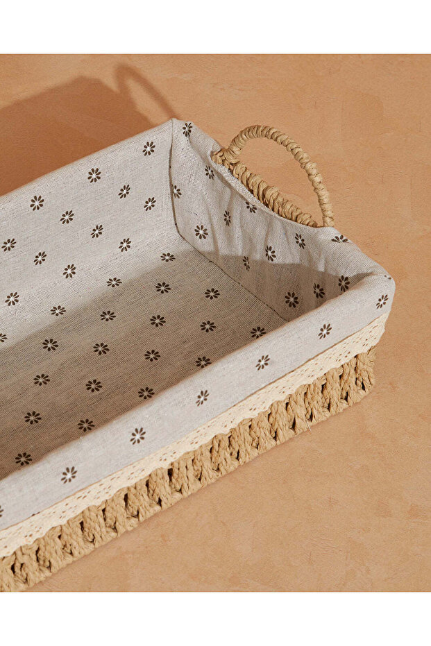 سلة مستطيلة بيج اللون مع غطاء قماشي (متوسطة الحجم) - 4