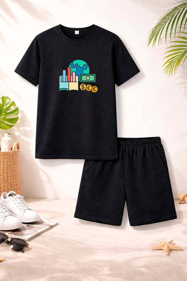 T-Shirt Shorts Kids Set 100% Cotton Comfortable Cut Casual Cute Printed 2-Piece Combination