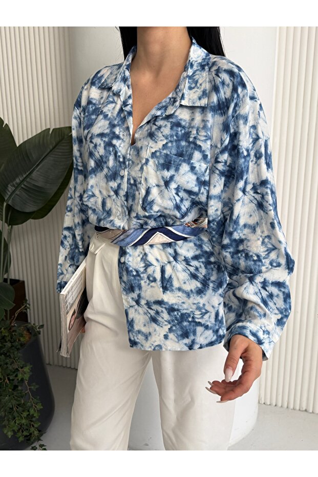 BATİK DESENLİ OVERSİZE GÖMLEK - 3