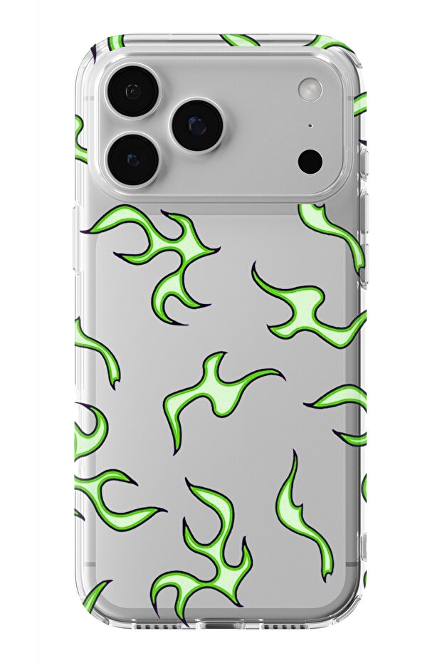 حافظة شفافة مطبوعة بتصميم اللهب الأخضر متوافقة مع iPhone 17 Pro - 1