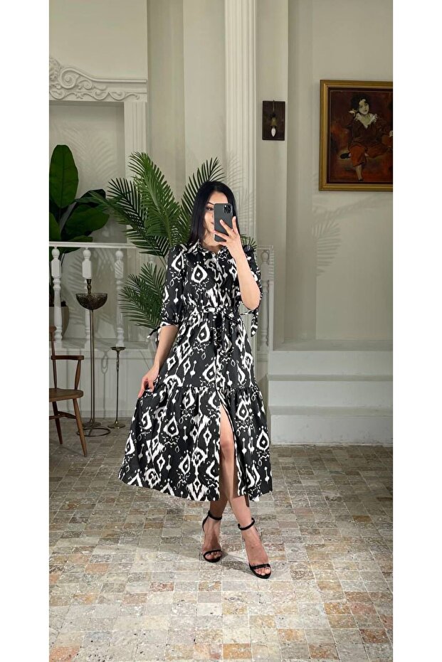 Shirt Collar Sleeve Pleated Short Sleeve Dress