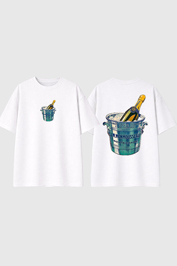 Champaine Design Printed White Oversize T-Shirt
