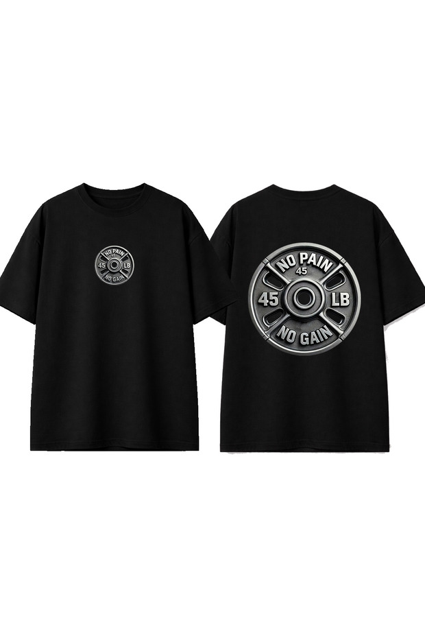 No Gain Design Printed Black Oversize T-Shirt