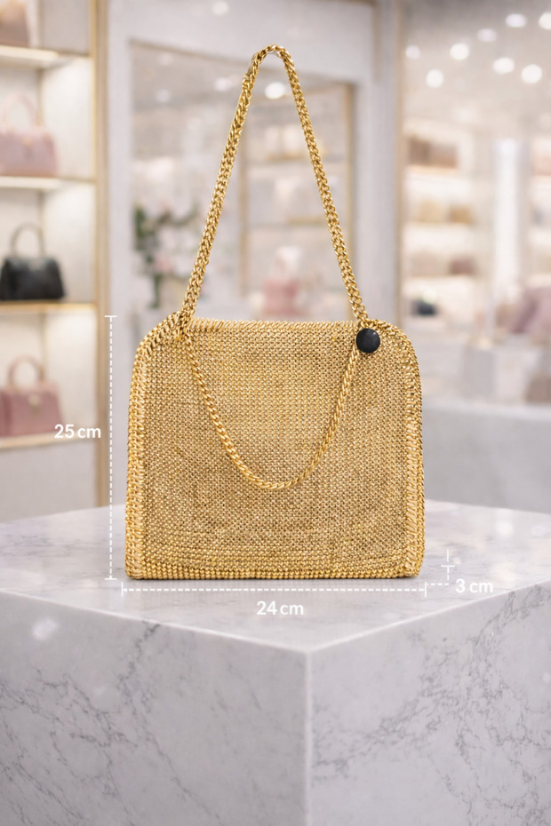 Luxury Evening Dress Design with Chain Strap, All-Stone Women's Shoulder Bag