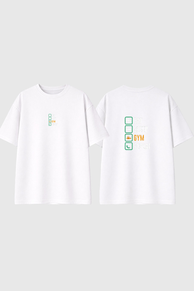 Gym Mod Design Printed White Oversize T-Shirt