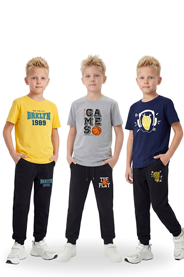 Boys' 3-Piece T-Shirt and Sweatpants Set – Transitional Daily Outfit