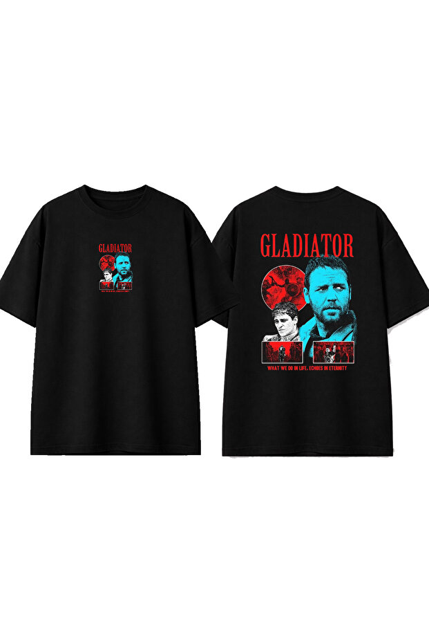Gladiator Design Printed Black Oversize T-Shirt