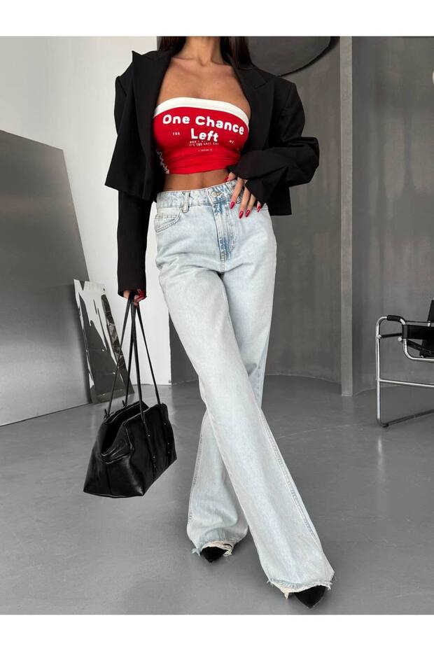 TREND SPECIAL DESIGN WIDE LEG DENIM RELAXED FIT FRAYED TASSELED HEM JEANS 40226