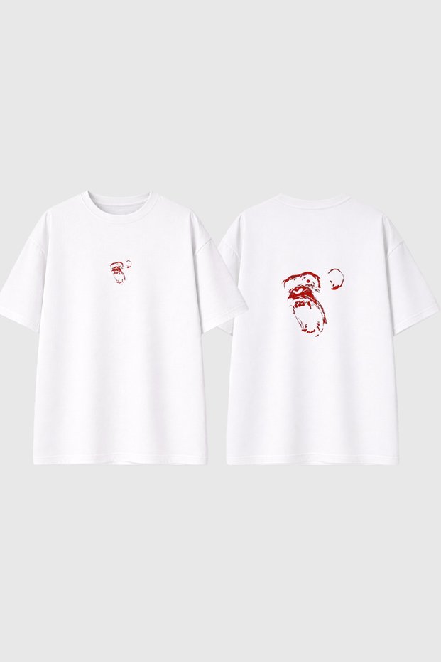 Red Monkey Design Printed White Oversize t Shirt