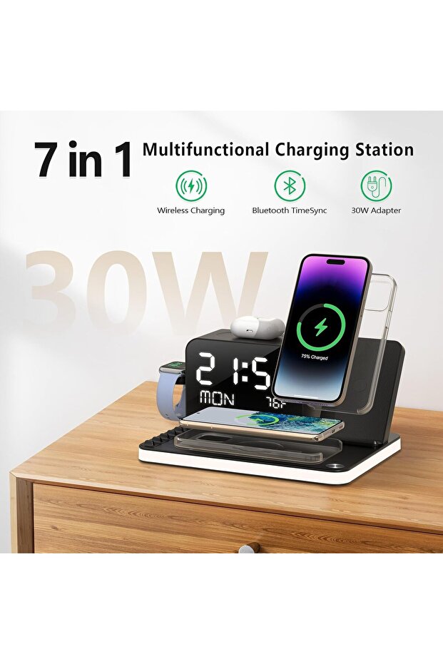 محطة الشحن اللاسلكي بيزوس ماكس 7 في 1 مع ساعة - 2