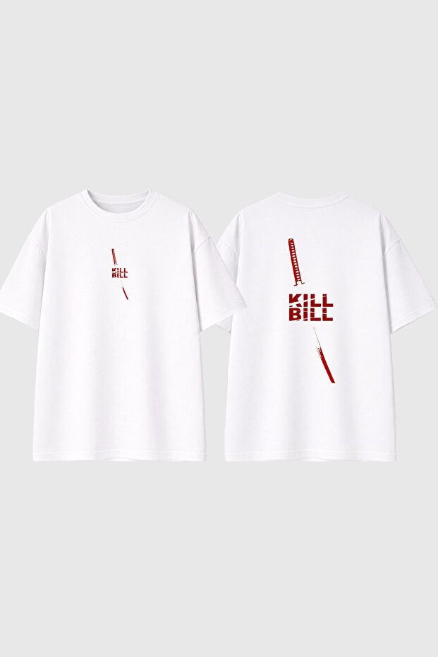تي شيرت أبيض كبير الحجم مطبوع بتصميم سيف KILLBILL