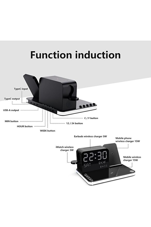 محطة الشحن اللاسلكي بيزوس ماكس 7 في 1 مع ساعة - 8