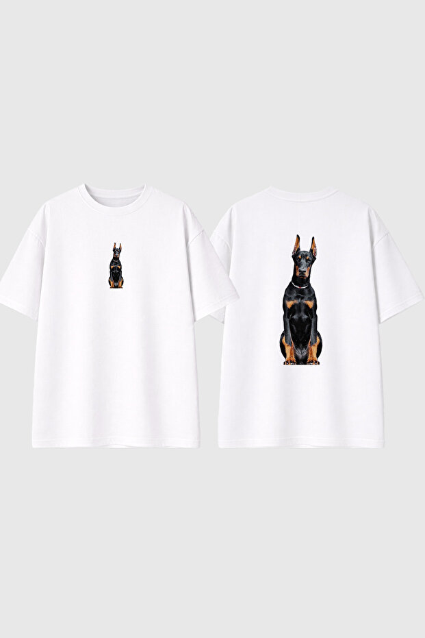 Doberman 5 Design Printed White Oversize t Shirt