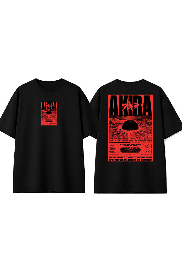 Akira Design Printed Black Oversize T-Shirt