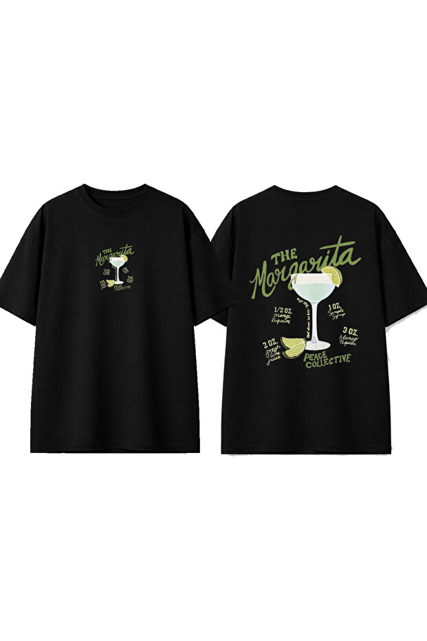 Margarita 3 Design Printed Black Oversize T-Shirt
