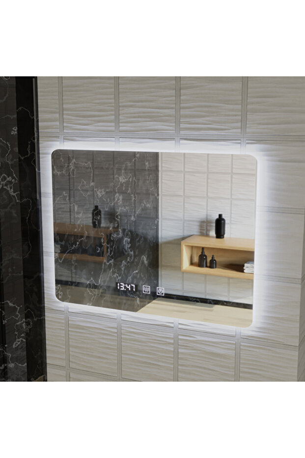 ARTAR Touch Rectangular LED Mirror, 80X60cm, Defog System, Dimmable, Clock and Temperature - 4