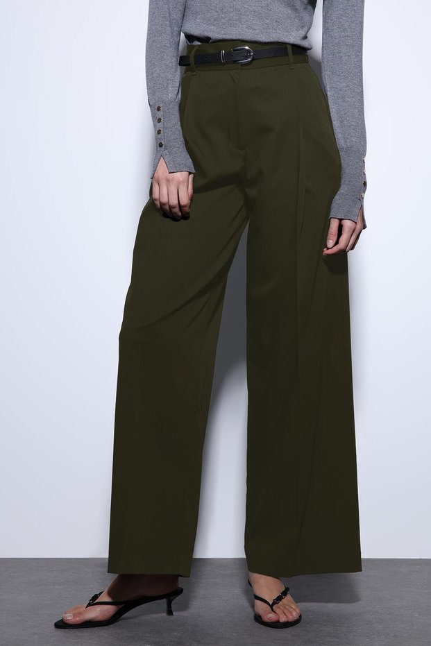 Khaki Wide Leg Women's Trousers