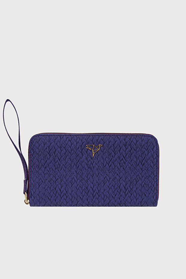 Ele Takmalı Wicker Weave Patterned Plum Portfolio Wallet with Plenty of Card Holders