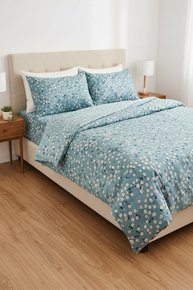 Cotton Ranforce Fabric Double Duvet Cover Set (with Elasticated Sheet)