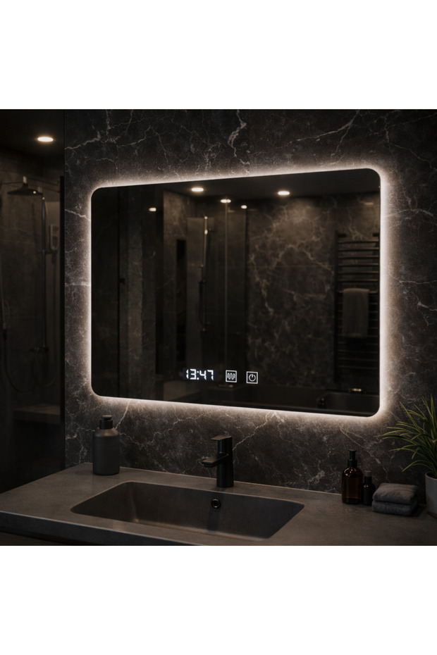 ARTAR Touch Rectangular LED Mirror, 80X60cm, Defog System, Dimmable, Clock and Temperature - 3