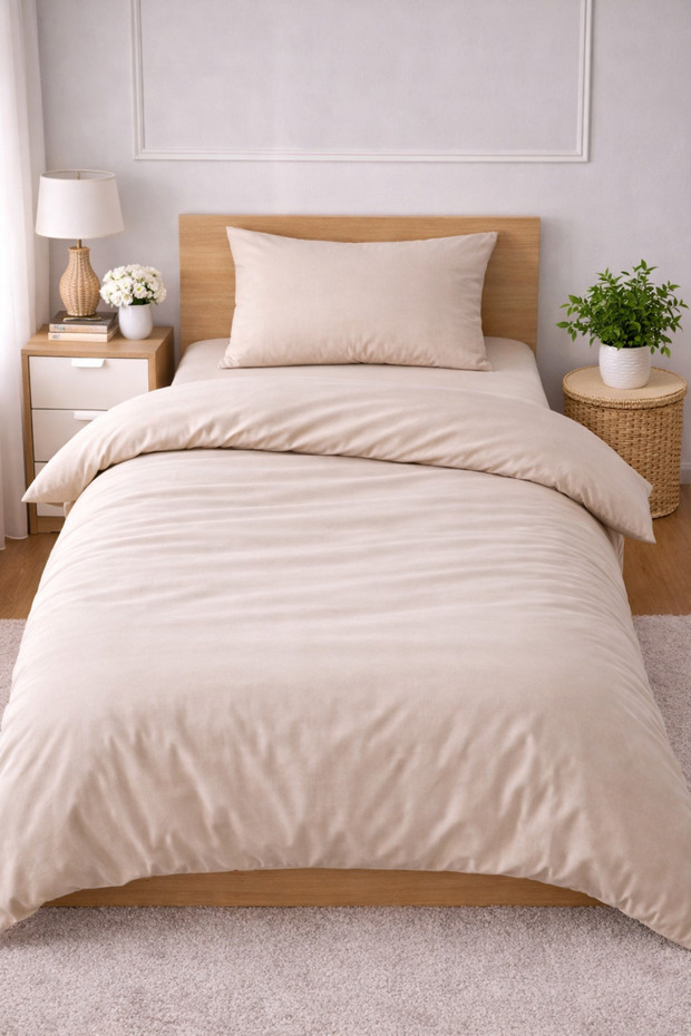 Single Solid Color Duvet Cover Set with Elastic Sheet
