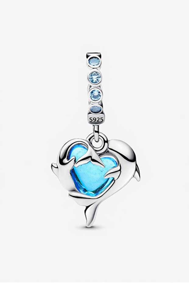 S925 Blue Murano Dolphins Dangle Charm