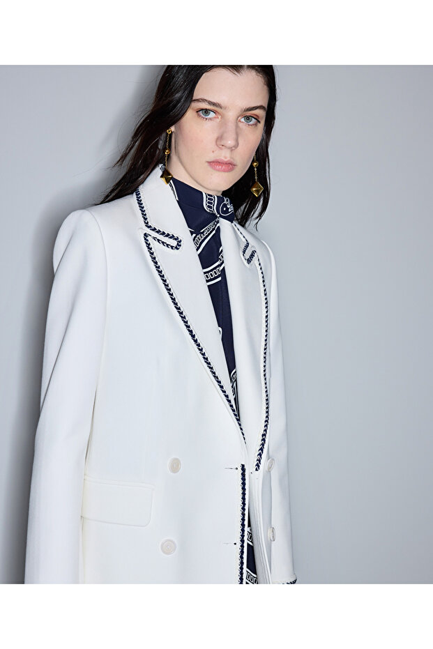 Double-Breasted Blazer with Contrast Stripes