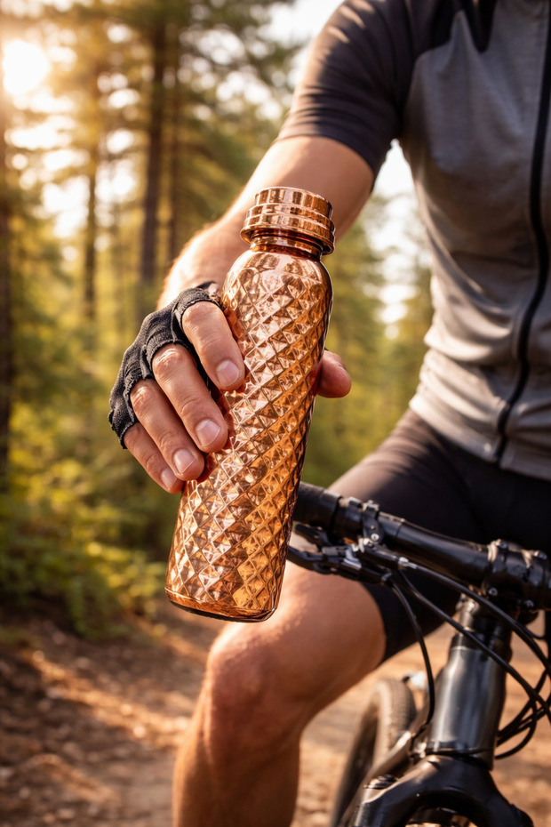 The Elegance of Pure Copper: Handcrafted Pyramid Textured Water Flask 700 ml