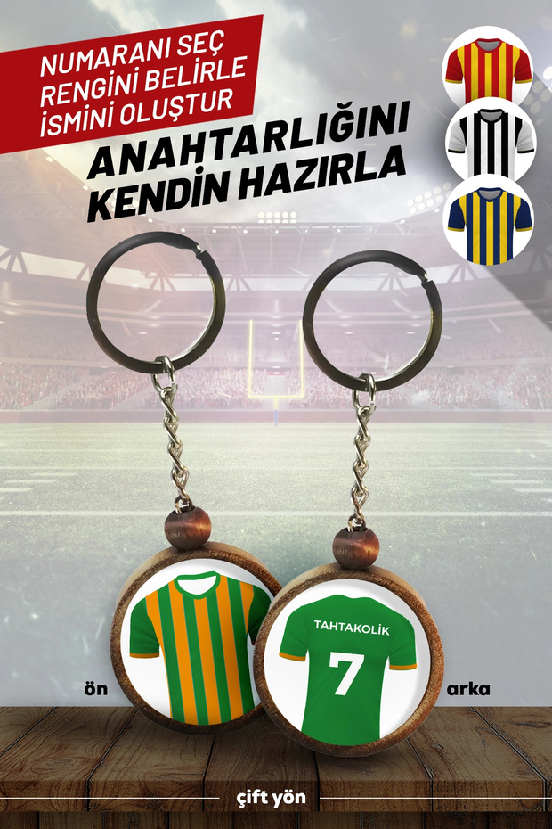 Wooden Forma Keychain Green Orange