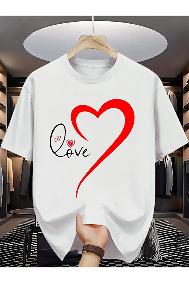 تيشيرت قطني كبير الحجم بطبعة LOVE خاصة مع ياقة الدراجة