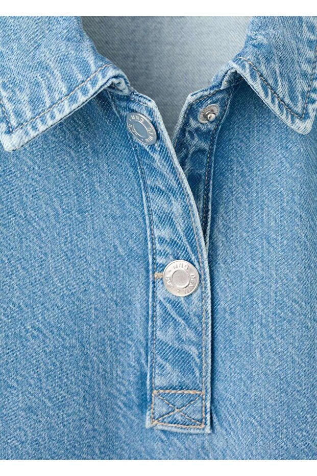 Denim gömlek elbise - 4