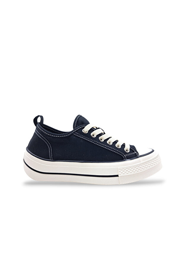 Black Color Linen Sports Shoes with Rubber Laces