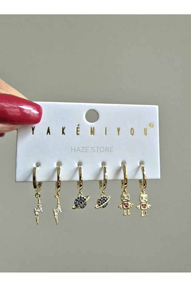 Planet Yakemiyou Non-Tarnish Steel Six-Piece Earring Set