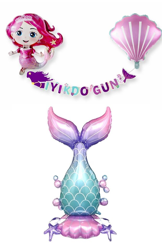 Luxury Mermaid Birthday Party Set with Balloons, Oysters, Mermaid Tails, Banners, and Decorations Concept