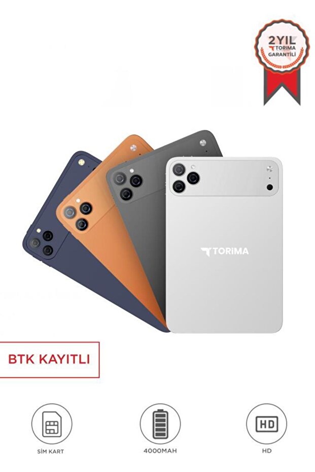 Torima Android Tablet Kalem Klavye Mouse Full Set SIM Kartlı BTK Kayıtlı 10.1 İnç T17 Pro Max Turuncu