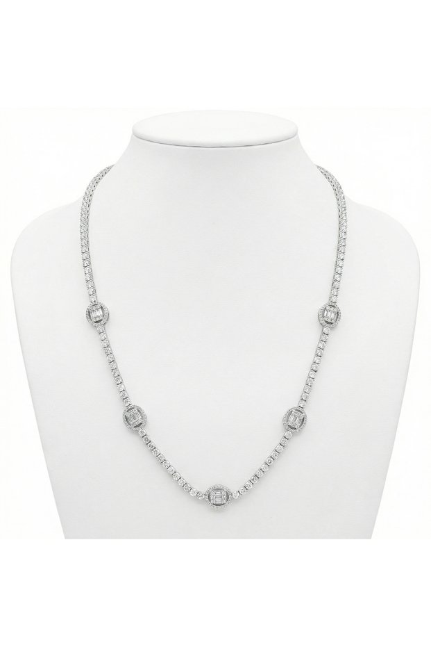 316L Anti-Tarnish Steel Silver Color Baguette Stone Women's Necklace