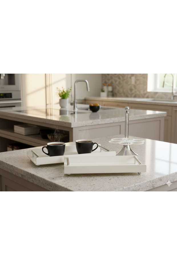 Serving tray set with cup holder stand - 2