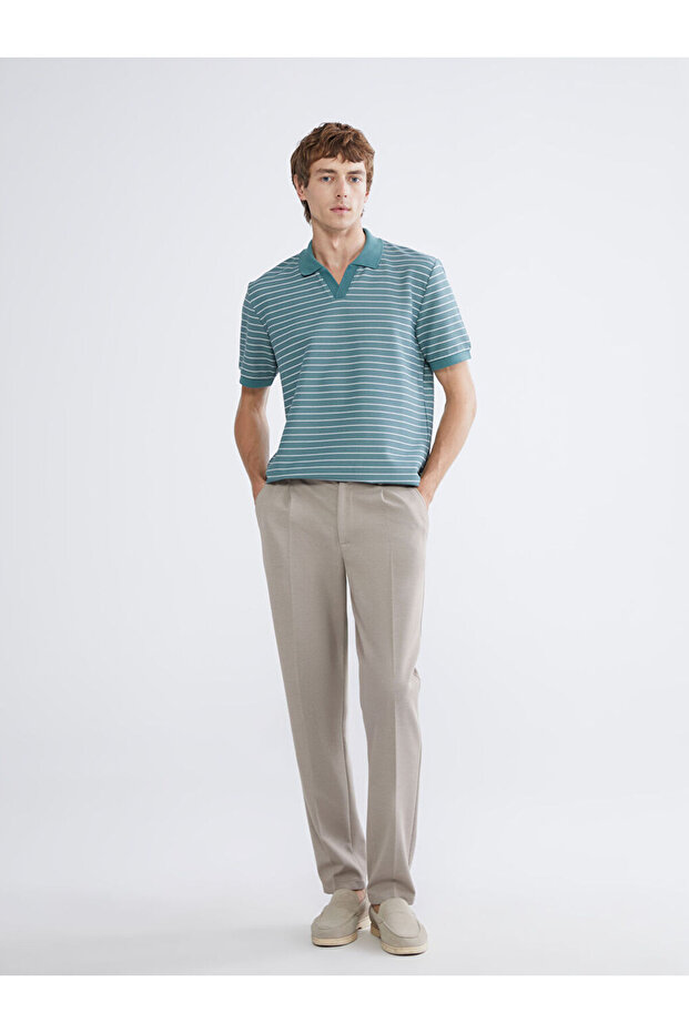 Beige Standard Fit Men's Trousers