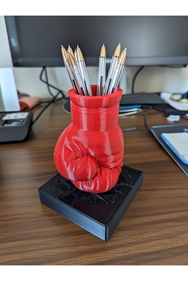 Boxing Glove Shaped 3D Printed Pen Holder - Desktop Organizer - Red 15X12X11 cm