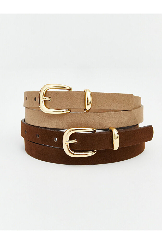 Brown Leather-Look women's belt 2-pack from gulis store