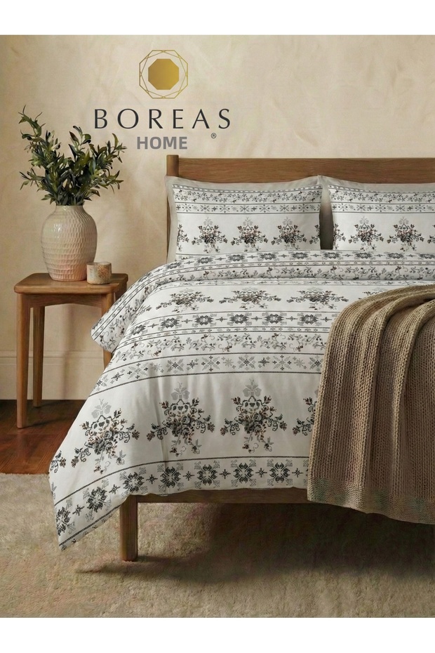 Lydia Cotton Elastic Sheet Double Duvet Cover Set 200X220 cm Gray