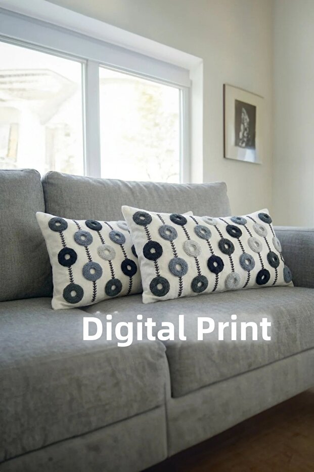Punch Embroidery Pattern 3D Digital Printed Geometric Pattern Gray Theme 2-Piece 30X50 Throw Pillow Cover