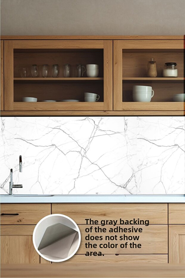 White Gray Detail Pattern between Kitchen Countertops, Marble Foil Coating Sticker, Foil Print, 100X60 cm