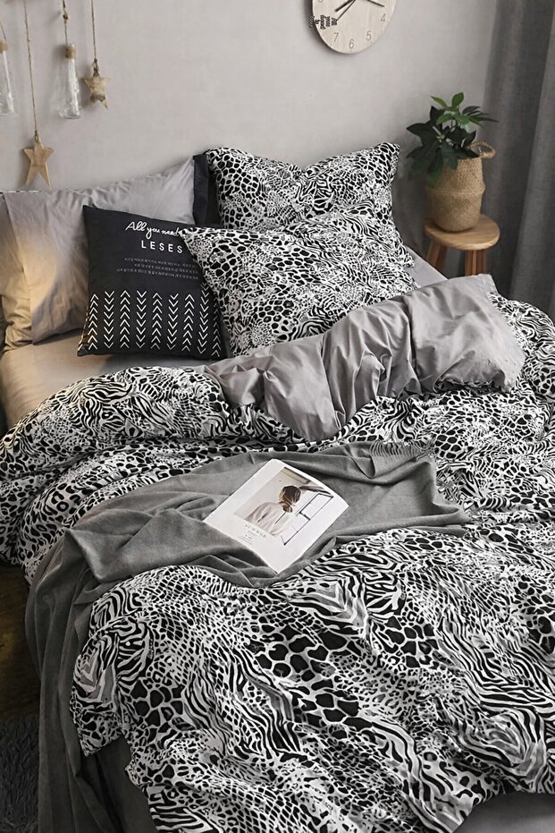 Elastic Sheet Bedding Set Double Size Python Black - 4