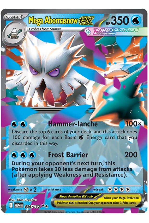 بطاقة لعبة Mega Abomasnow ex 36/132 Double Rare MEGen المرخصة