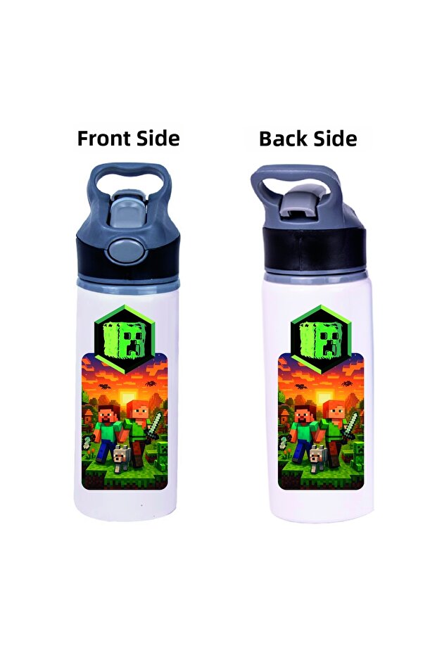 Printed Metal Water Bottle with Straw 650ml.