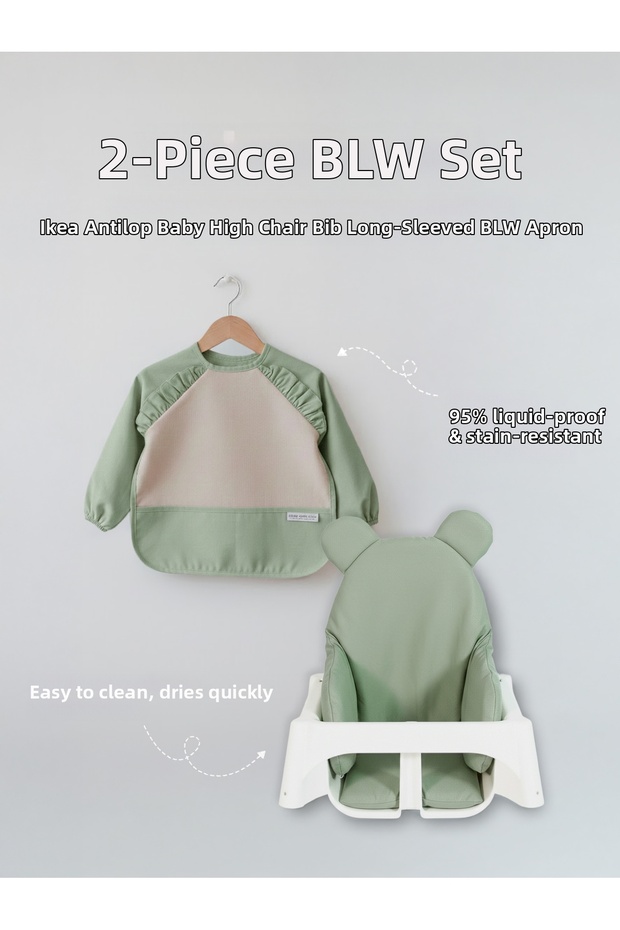 2-Piece Blw Feeding Set - Baby High Chair Cushion and Long Sleeve Bib Set - Çağla