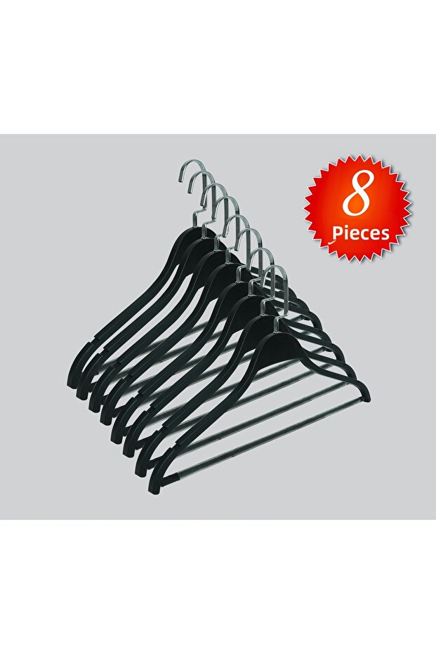 Ahşap Barli Lama Silver Hook Clothes, Blouse and Pants Hanger 8 Pieces