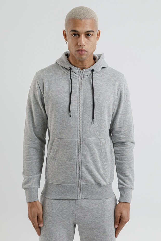 Sportswear Men's Hooded and Full Zipper Sweatshirt Gray